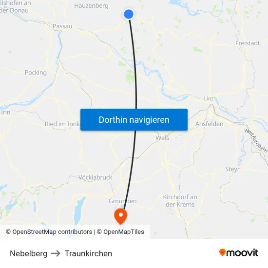 Nebelberg to Traunkirchen map