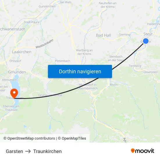 Garsten to Traunkirchen map