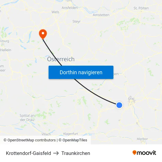 Krottendorf-Gaisfeld to Traunkirchen map