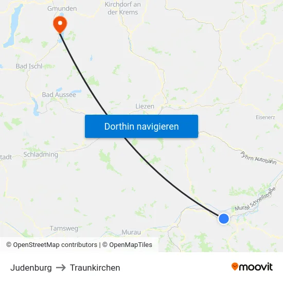 Judenburg to Traunkirchen map