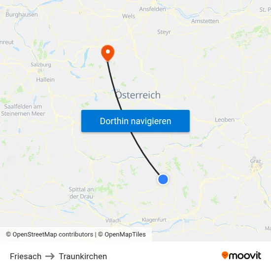 Friesach to Traunkirchen map