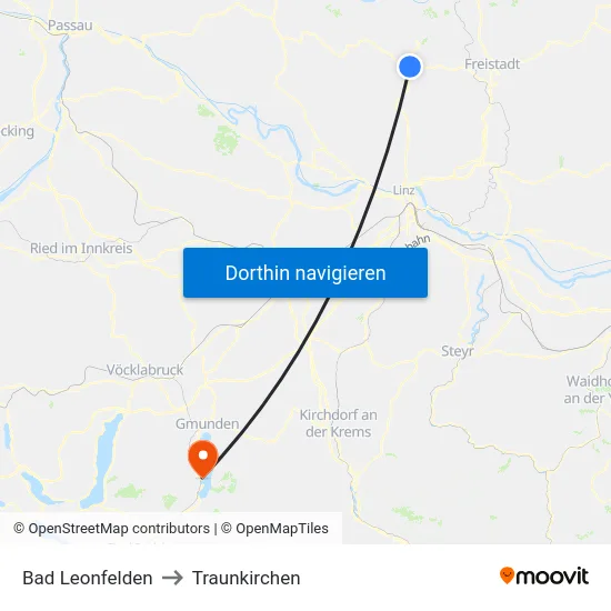 Bad Leonfelden to Traunkirchen map