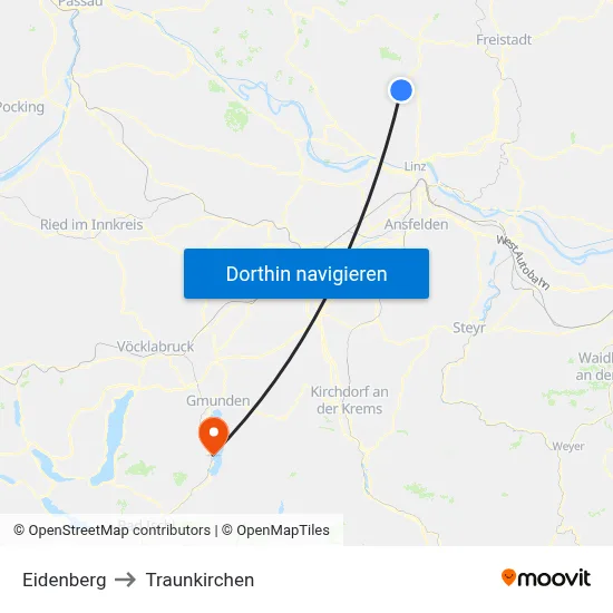 Eidenberg to Traunkirchen map