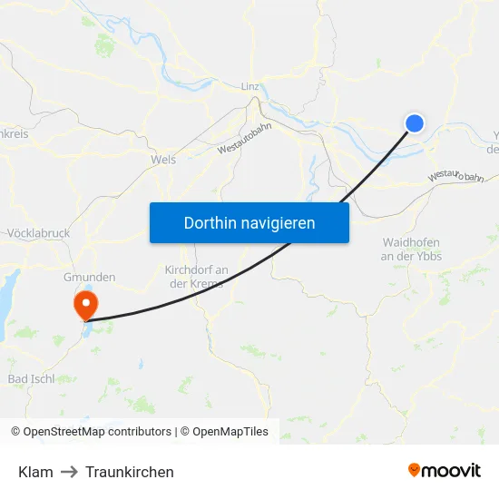 Klam to Traunkirchen map