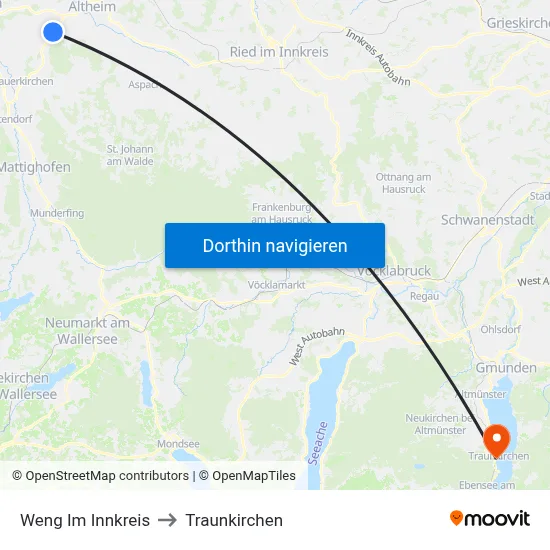 Weng Im Innkreis to Traunkirchen map