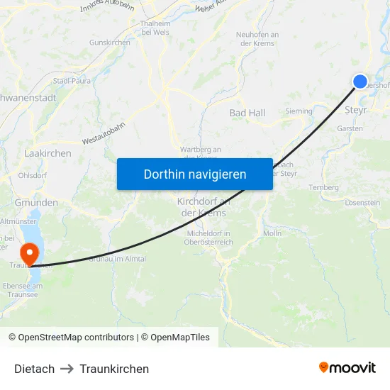 Dietach to Traunkirchen map