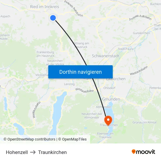Hohenzell to Traunkirchen map
