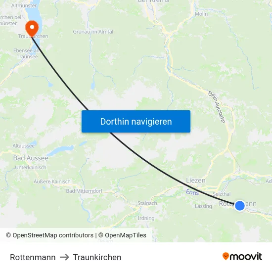 Rottenmann to Traunkirchen map