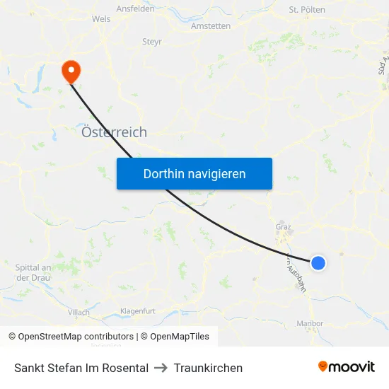 Sankt Stefan Im Rosental to Traunkirchen map