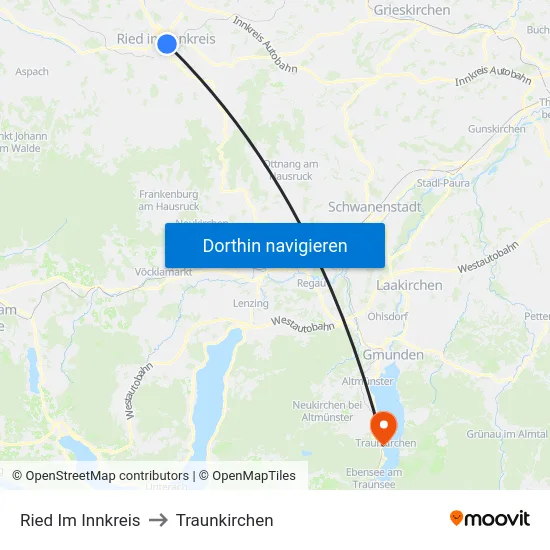 Ried Im Innkreis to Traunkirchen map