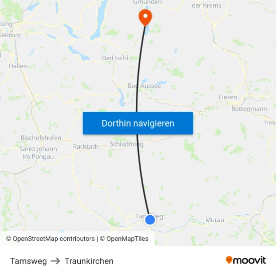 Tamsweg to Traunkirchen map
