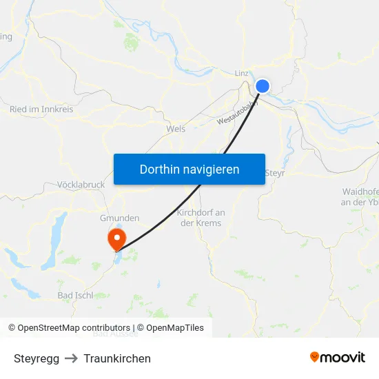 Steyregg to Traunkirchen map