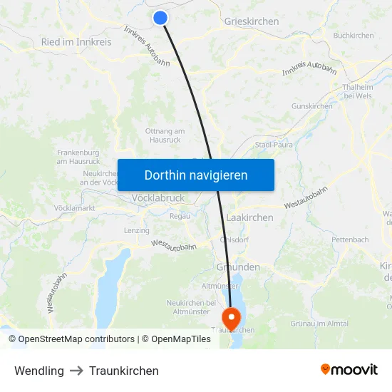 Wendling to Traunkirchen map