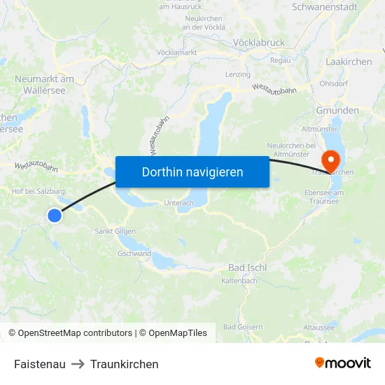 Faistenau to Traunkirchen map