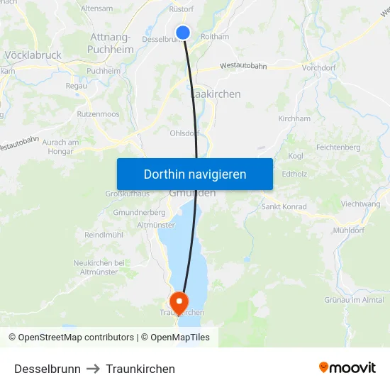 Desselbrunn to Traunkirchen map