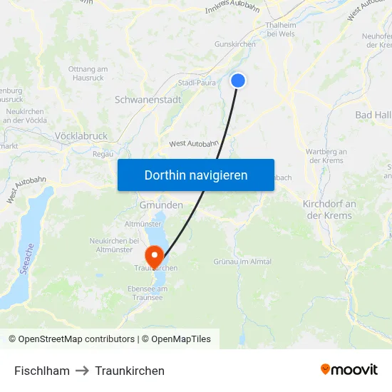 Fischlham to Traunkirchen map