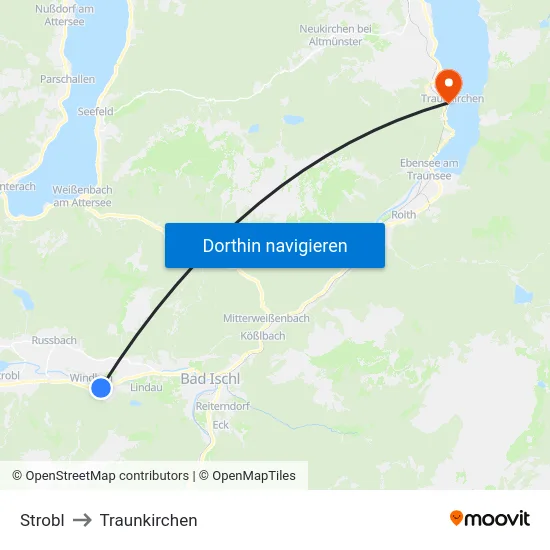 Strobl to Traunkirchen map