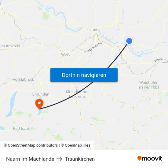 Naarn Im Machlande to Traunkirchen map