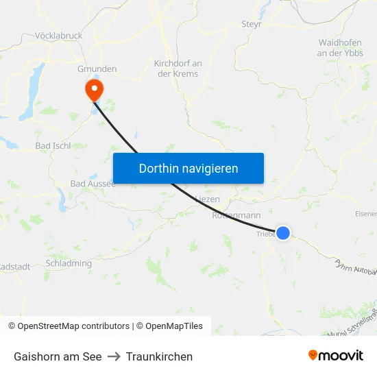 Gaishorn am See to Traunkirchen map