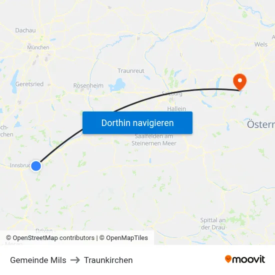 Gemeinde Mils to Traunkirchen map