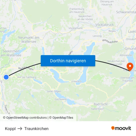 Koppl to Traunkirchen map