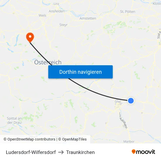 Ludersdorf-Wilfersdorf to Traunkirchen map