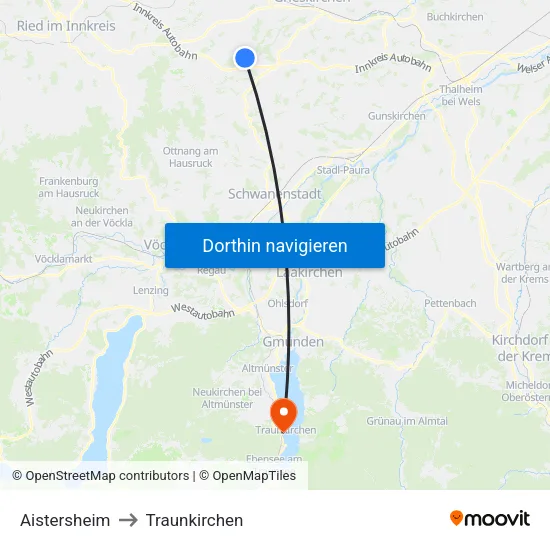 Aistersheim to Traunkirchen map