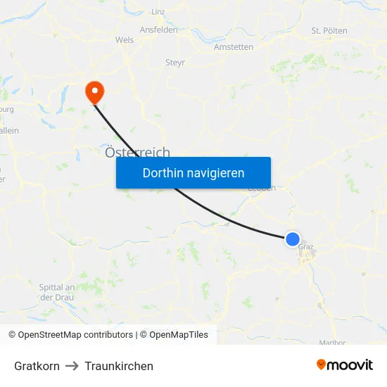 Gratkorn to Traunkirchen map