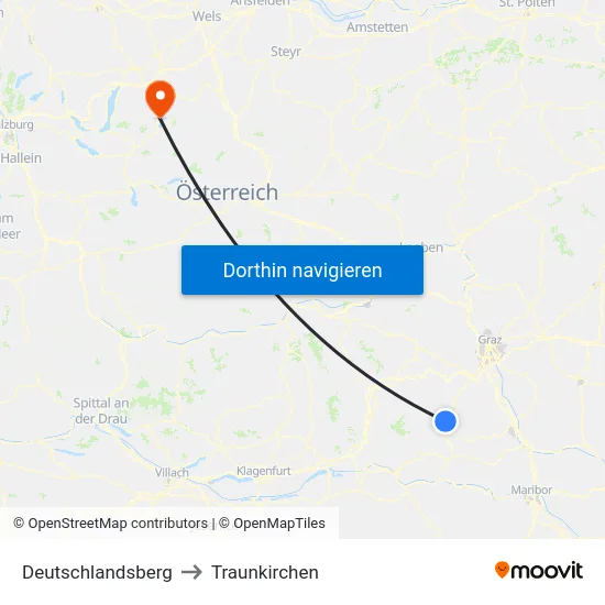 Deutschlandsberg to Traunkirchen map