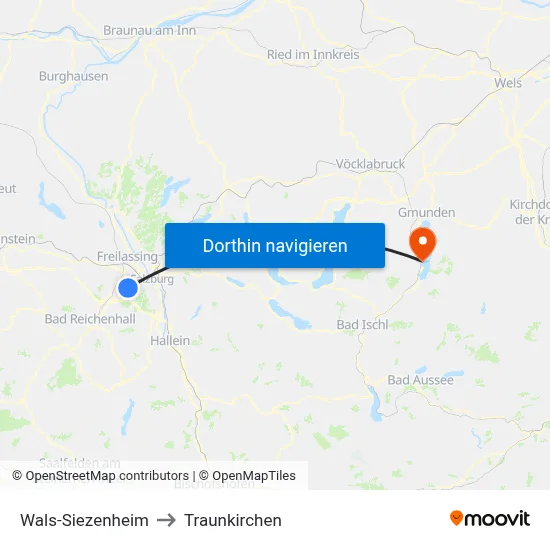 Wals-Siezenheim to Traunkirchen map