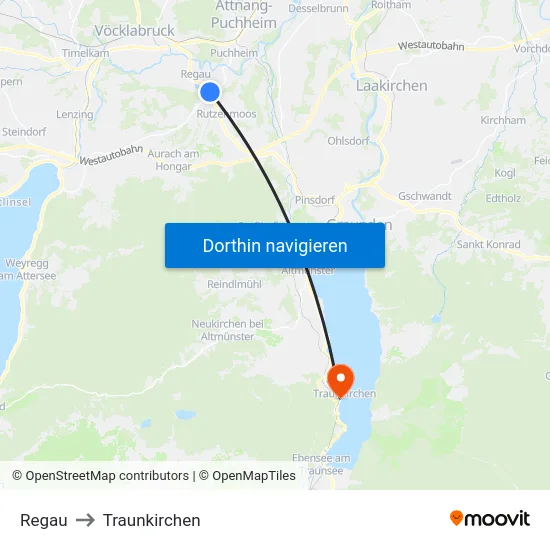 Regau to Traunkirchen map