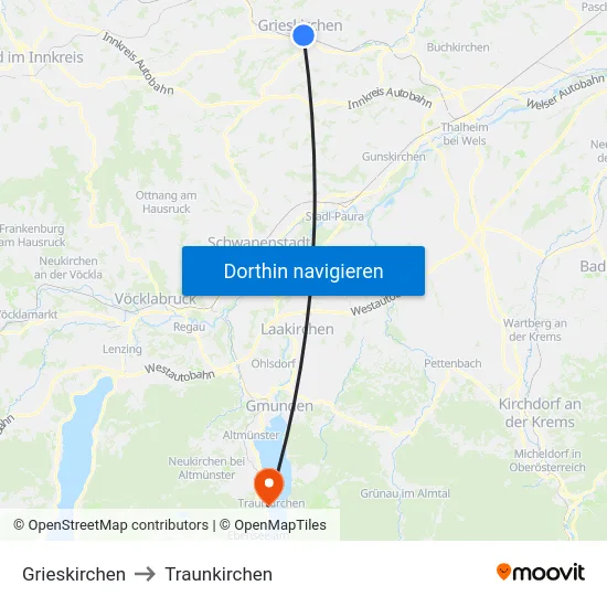 Grieskirchen to Traunkirchen map
