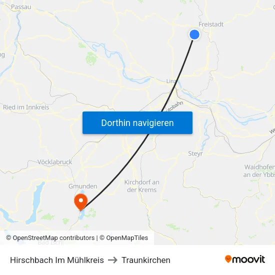Hirschbach Im Mühlkreis to Traunkirchen map