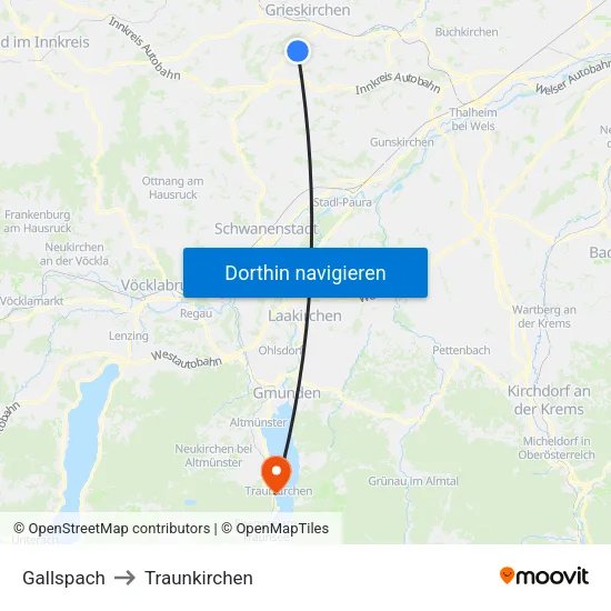 Gallspach to Traunkirchen map