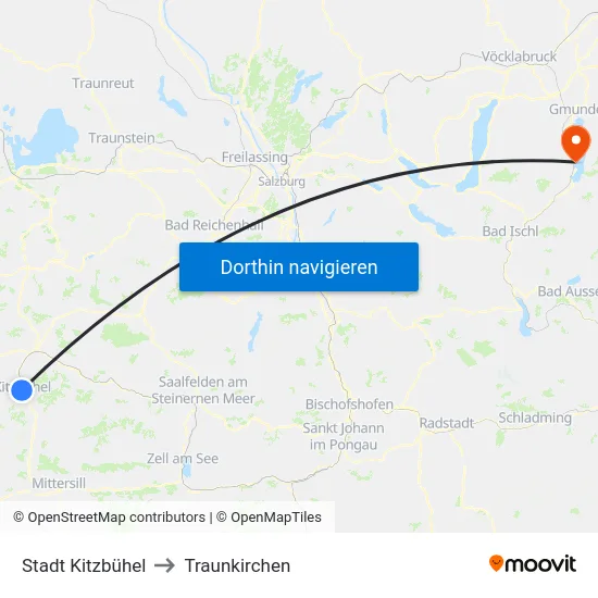 Stadt Kitzbühel to Traunkirchen map