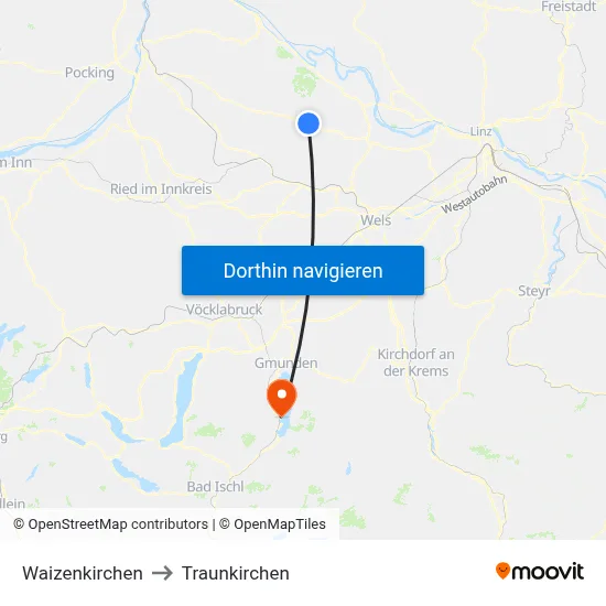 Waizenkirchen to Traunkirchen map