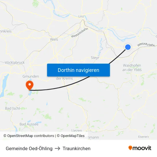 Gemeinde Oed-Öhling to Traunkirchen map