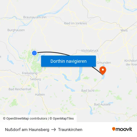 Nußdorf am Haunsberg to Traunkirchen map
