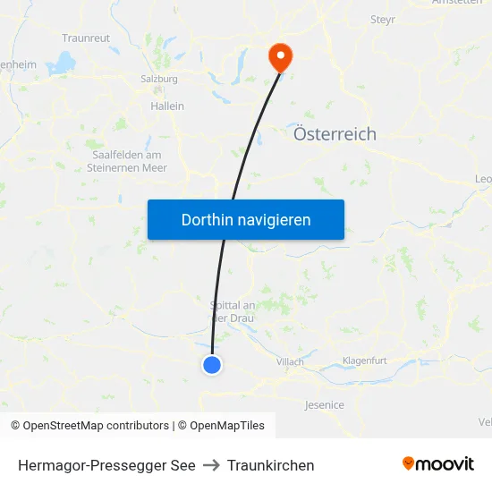 Hermagor-Pressegger See to Traunkirchen map