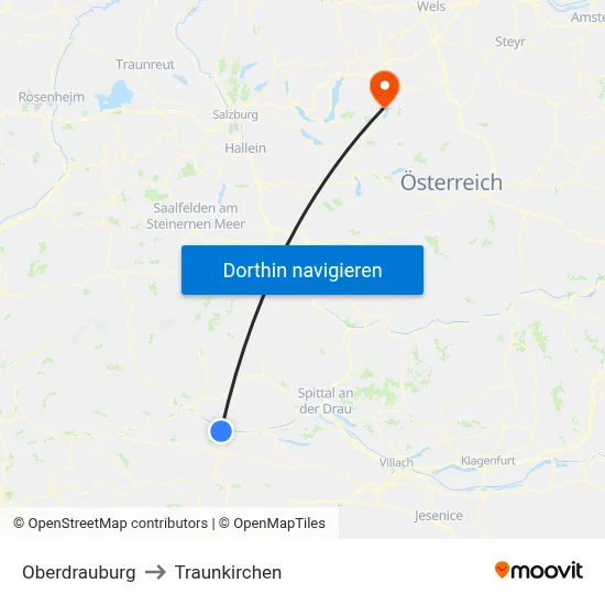 Oberdrauburg to Traunkirchen map