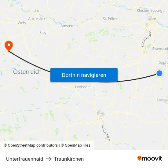 Unterfrauenhaid to Traunkirchen map