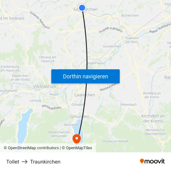 Tollet to Traunkirchen map