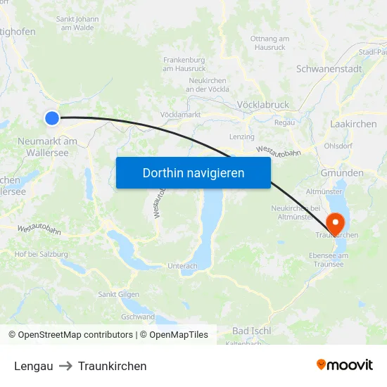 Lengau to Traunkirchen map