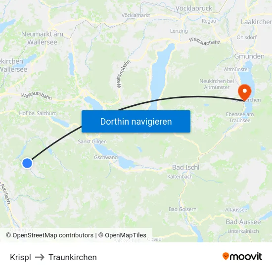 Krispl to Traunkirchen map