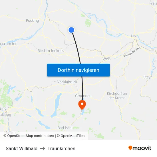 Sankt Willibald to Traunkirchen map