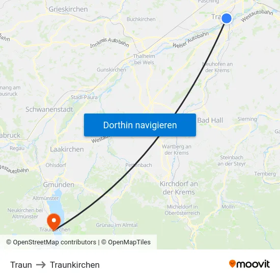 Traun to Traunkirchen map