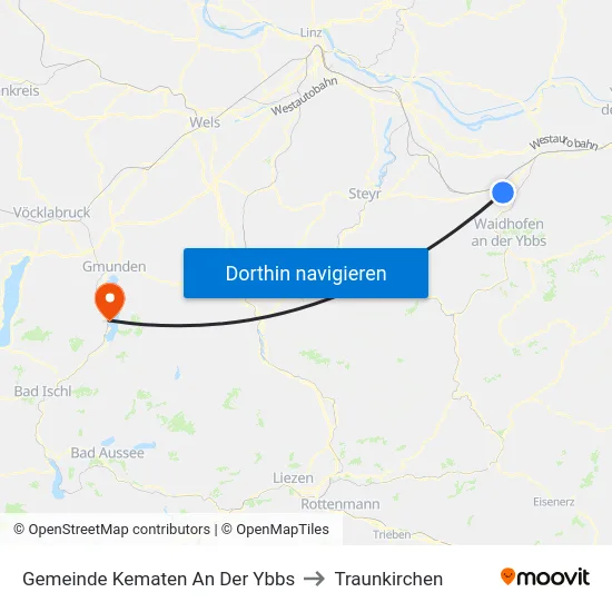 Gemeinde Kematen An Der Ybbs to Traunkirchen map