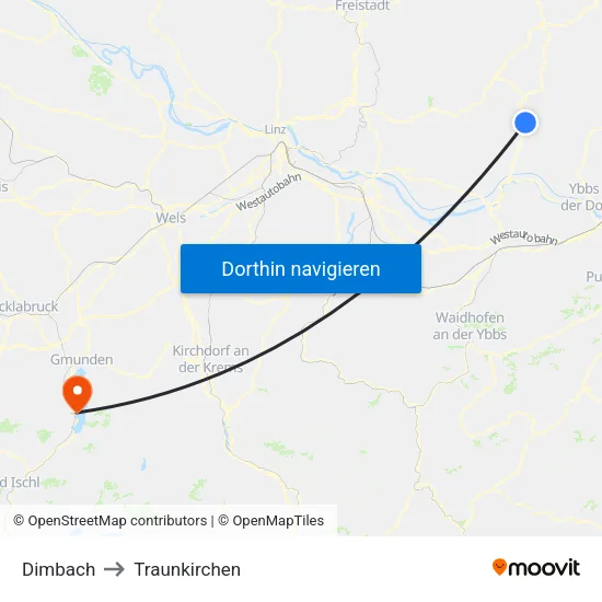 Dimbach to Traunkirchen map