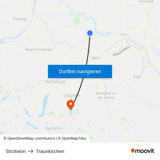 Stroheim to Traunkirchen map