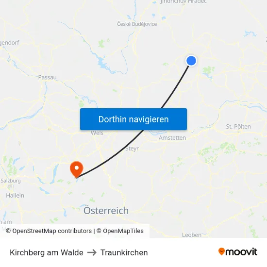 Kirchberg am Walde to Traunkirchen map